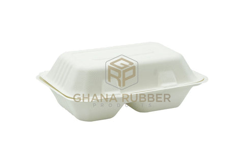 Image of Bagasse 2-Section Clamshell Boxes 9" x 6"