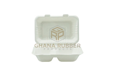Image of Bagasse 2-Section Clamshell Boxes 9" x 6"