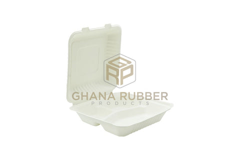 Image of Bagasse 3-Section Clamshell Boxes 9" x 9"