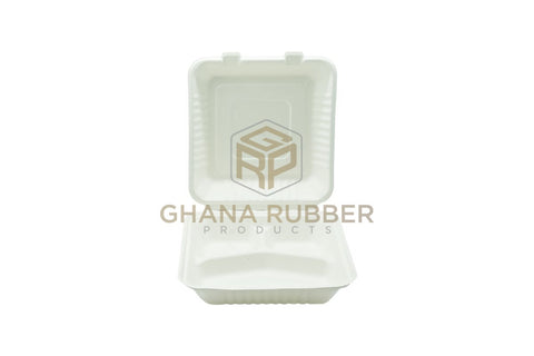 Image of Bagasse 3-Section Clamshell Boxes 9" x 9"