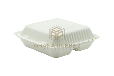 Image of Bagasse 3-Section Clamshell Boxes 9" x 9"