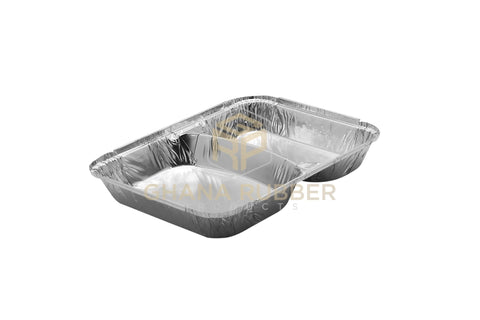 Image of 2-Section Aluminium Foil Food Containers + Lids