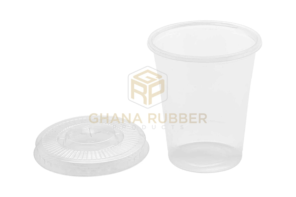 Disposable Plastic Cups 300cc Transparent + Flat Lids