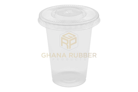 Image of Disposable Plastic Cups 425cc Transparent + Flat Lids