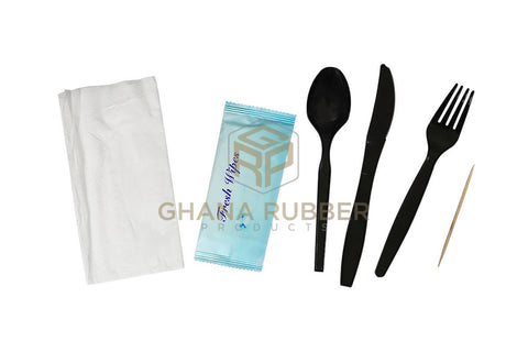Cutlery Set Deluxe Black with Wet Wipes