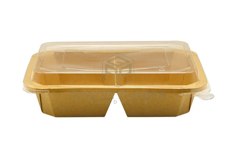Image of Kraft Rect. Food Pots 2-Section 1450ml + Lids