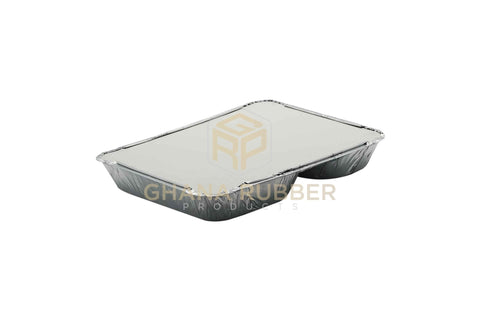 Image of 2-Section Aluminium Foil Food Containers + Lids