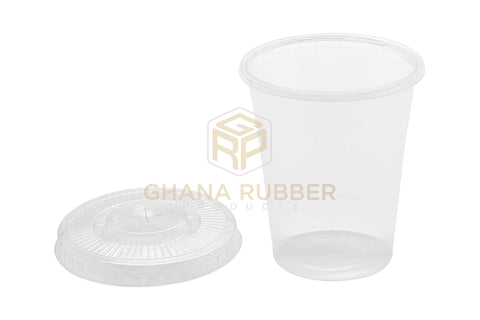 Image of Disposable Plastic Cups 300cc Transparent + Flat Lids