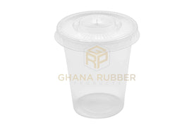 Disposable Plastic Cups 300cc Transparent + Flat Lids
