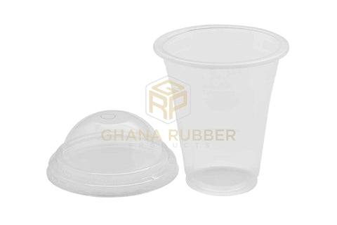 Image of Disposable Plastic Cups 350cc Transparent + Domed Lids