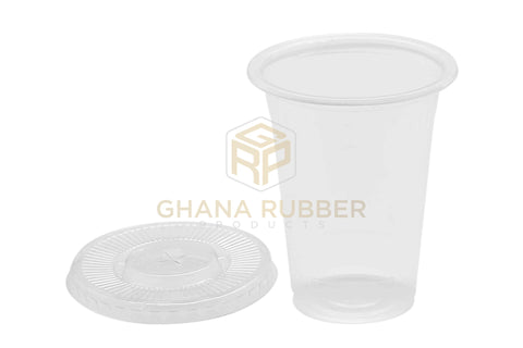 Image of Disposable Plastic Cups 425cc Transparent + Flat Lids