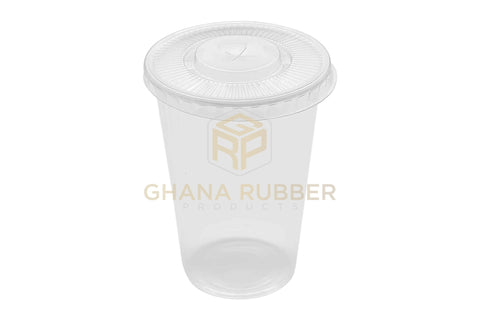 Image of Disposable Plastic Cups 580cc Transparent + Flat Lids