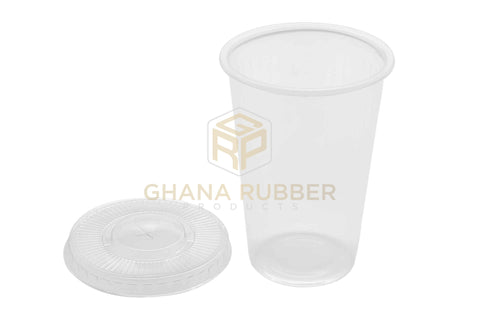 Image of Disposable Plastic Cups 580cc Transparent + Flat Lids